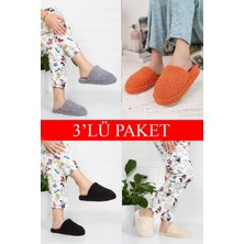 ModaFrato 3'lü Paket Havlu Kapalı Kapalı Kadın Terlik Ev Terliği