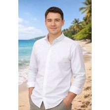 Luxic Core Erkek Uzun Kollu Düz Kesim Beyaz Gömlek