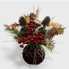 Yetkin Kırmızı Kokina Aranjmanı Siyah Kırmızı Cam Vazoda (H:40 Cm)