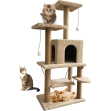 Feyza Design Lüx Bej Renkli Salıncaklı Kedi Oyun Evi ve Tırmalama Platformu