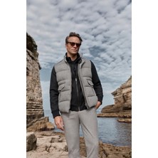 Paco Romano  Erkek Gri Dik Yaka Yünlü Casual Yelek