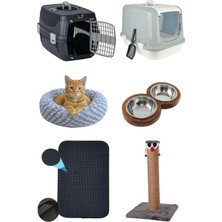 Feyza Design Kedi Lüx Başlangıç Seti, 6 Parça, Kapalı Tuvalet, Yataklı, Tırmalama, Peluş
