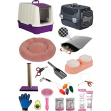 Feyza Design Kedi Başlangıç Seti, Kapalı Tuvaletli, Lüx, 20 Parça, Mor Renk