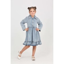 Modanino Kız Çocuk Etek Pileli ve Gömlek Yakalı Jean Elbise 12468
