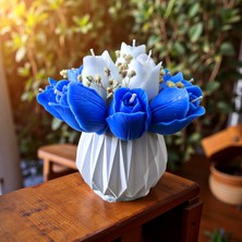 Hediye İstasyonum Kokulu Lale Vazo Mum | Mavi Beyaz | El Yapımı |  Kaliteli Taş Tozu Dekor Mum