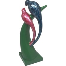 Şans Hediyelik Kuş Heykeli Çift Kuş Biblo Deokratif Obje Renkli 14CMX32CM