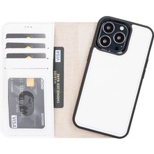 Sinerjim Apple iPhone 13 Pro Uyumlu Deri Cüzdanlı Kılıf F3 Beyaz