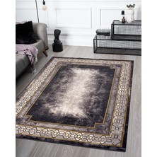 Vila Nova Home Modern Desenli  Yumuşak Tuşeli Antrasit Gold Salon Oturma Odası Halısı