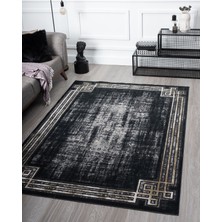 Vila Nova Home Modern Desenli  Yumuşak Tuşeli  Siyah Salon Oturma Odası Halısı