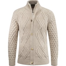 Erkek Kalın Örgü Triko Hırka Düğmeli ve Fermuarlı Cepli Klasik Kalıp - 5248M