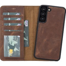 Sinerjim Samsung Galaxy S22 Plus Uyumlu Deri Cüzdanlı Kılıf MWWN G2 Kahve