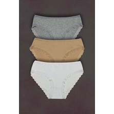 Gri Mor Tekstil 3'lü Dantelli Pamuklu Bato Külot