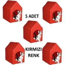 Feyza Design 5'li Kırmızı Plastik Taşınabilir Kedi Köpek Evi Kulübesi Seti