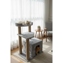 Feyza Design Yumuşak Gri Tırmalama ve Yuva Alanlı Kedi Evi