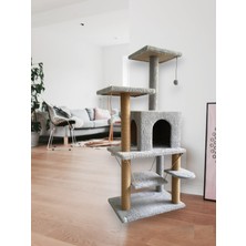 Feyza Design Lüks Gri Salıncaklı Kedi Tırmalama ve Oyun Evi
