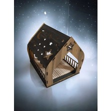 Feyza Design Isimli Ahşap Dekoratif Kedi, Köpek ve Tavşan Oyuncu Evi Seti