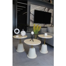 Decoramis Milano Zigon Sehpa Traverten Mdf (Komple Krem - Gold ) - Zigon Sehpa 3'lü