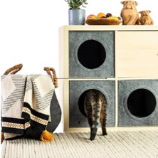 Feyza Design Keçe Kedi Evi Yuvası, Açık Gri, 32X32X32 Cm, 1 Adet