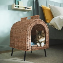 Feyza Design Rattan Kedi Evi, 36X42X53 Cm, Doğal ve Şık Tasarım, Konforlu Kulübe