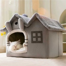 Feyza Design Yumuşak Kedi Evi ve Yatak, Derin Uyku Için Kışlık Villa, Gri, 1 Adet