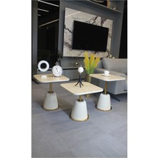 Decoramis Venedik Zigon Sehpa Traverten Mdf (Krem - Gold) - Zigon Sehpa 3'lü