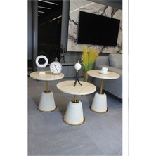 Decoramis Milano Zigon Sehpa 3'lü Krem Gold MDF Yuvarlak Modern Tasarım Fonksiyonel Kullanım