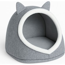 Feyza Design Katlanabilir Keçe Köpek Yatağı, Dekoratif ve Rahat Gri Renkli Kulübe