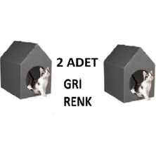 Feyza Design 2'li Gri Plastik Taşınabilir Kedi Köpek Evi Kulübesi Seti