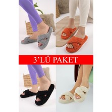 ModaFrato 3'lü Paket Havlu Çapraz Kapalı Kadın Terlik Ev Terliği