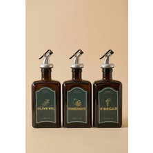 Frolde Amber Zeytinyağı Sıvıyağ Sirke Şişesi Yağdanlık Vintage Retro 3lü Set