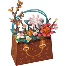 PopŞeker Çiçek Desenli Çanta Yapı Seti – 267 Parça Dekoratif Çiçek Buketi Tasarım Blokları