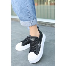 Hopinip Piata Siyah Cilt Beyaz Tabanlı Bağcıklı Spor Ayakkabı - Lisinya