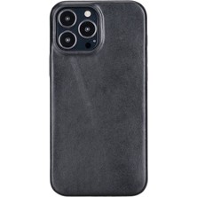 Sinerjim Apple iPhone 13 Pro Max Uyumlu Deri Arka Kapak ROCK RST1 Siyah