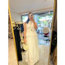 Bluz Halter Yaka Toka Detaylı