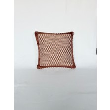 Pemteks Tekstil 50X50 Taba Renk Desenli Çerçeveli Fitilli Fermuarlı Kırlent Kılıfı