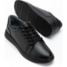 Dilimler Ayakkabı Hakiki Deri Erkek Casual Günlük Ayakkabı Siyah Bağlı Poli Taban