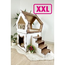 Feyza Design Büyük Ahşap Teraslı Kedi Evi, Xxl Model, 5kg ve Üzeri Kedilere Uygun