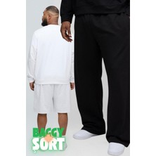 Vladivosto Baggy Büyük Beden Diz Hizasında Bermuda Şort Battal Kalıp Oversize Eşofman Altı 2li Paket