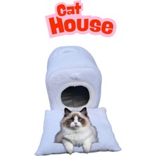 Feyza Design Yumuşak Peluş Minderli Kedi ve Köpek Evi, Rahat ve Güvenli Yuva