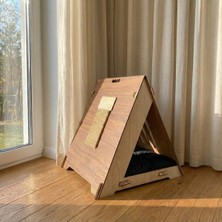 Feyza Design Dekoratif Ahşap Üçgen Tırmalama Kedi Evi, Şık ve Dayanıklı Tasarım