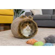 Feyza Design Peluş ve Hasır Kedi Evi, Girişli, Rahat ve Şık Tasarım