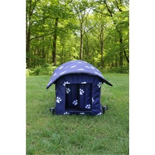 Feyza Design Lacivert Pati Desenli Isı ve Yağmur Koruma Kedi Evi