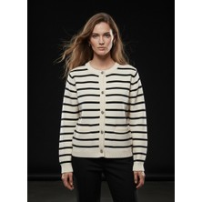 Studio Fashion 1988 Kadın Siyah Çizgili Cep Detaylı Triko Hırka