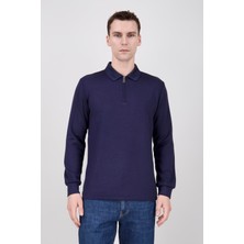 Paco Romano Erkek Uzun Kollu Fermuarlı Lacivert Polo Yaka Tişört