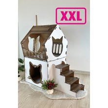Feyza Design Büyük Ahşap Mdf Kedi Evi, Teraslı ve Şık Tasarım, 5kg ve Üzeri Kedilere Uygun