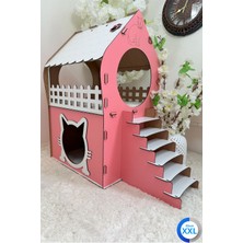 Feyza Design Pembe Beyaz Xxl Kedi Evi, Merdivenli, Iki Katlı Mdf, 83×81×40 cm