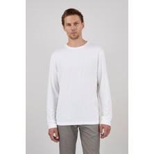 Paco Romano Erkek Uzun Kol Bisiklet Yaka Beyaz Tişört