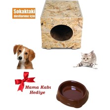 Feyza Design Doğa Dostu Ahşap Kedi Kulübesi ve Yuva Seti, Hediye Mama Kabı Ile