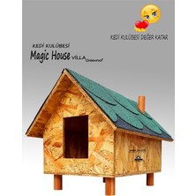 Feyza Design Büyük Kedi Evi - Kedi Kulübesi Villa Greenroof, Özel Shingle Çatı
