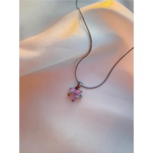 Eylül'ün Takısı Romantik Pembe Kalp Gümüş Model Çelik Kolye